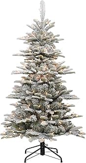 Puleo International Pre-Lit 4.5' Slim Flocked Aspen Fir Artificial Christmas Tree with 200 Lights, Green