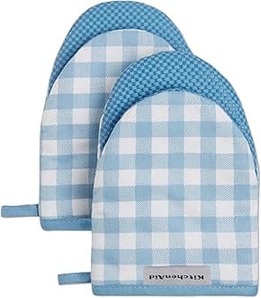 Gingham Mini Oven Mitt 2-Pack Set, Blue Velvet, 5.5"x8"