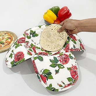 Swayam 100% Cotton Floral Design Printed Red and Green Colour Bread/Roti Basket | Size: 22 cms Diameter with Removable Cover | Pack of 1