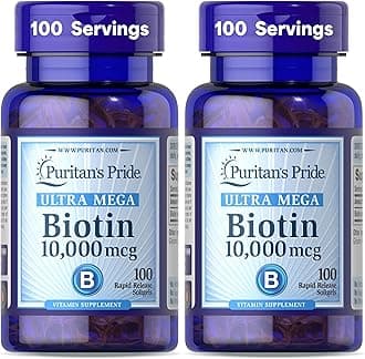 Biotin 10000 Mcg, Helps Promote Skin, Hair and Nail Health, Softgels 100 Count (Pack of 2)
