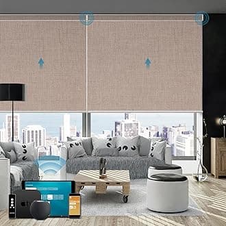 Motorized Roller Shade, 100% Blackout Smart Window Blinds Work with Apple Homekit, Alexa, Google Home, Remote Control, Electric Blinds with USB/Solar Pannel Charging,Bouvardia Light Brown