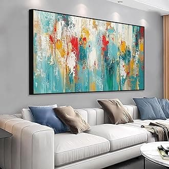Extra Large Abstract Painting on Canvas, Abstract Wall Decor, Blue Gold Wall Art, Textured Style Artwork, Abstract Print Art, Modern Canvas Art Wall Decor, Wall Decor Office Living Room (Black Frame, 48"x27"|122x68cm)