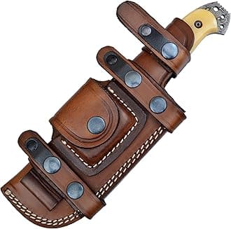 Ottoza Fixed Blade Hunting Knife with Leather Sheath and Horizontal Carry - Bone Handle - Full Tang Outdoor Survival and Camping Knife for Men 315