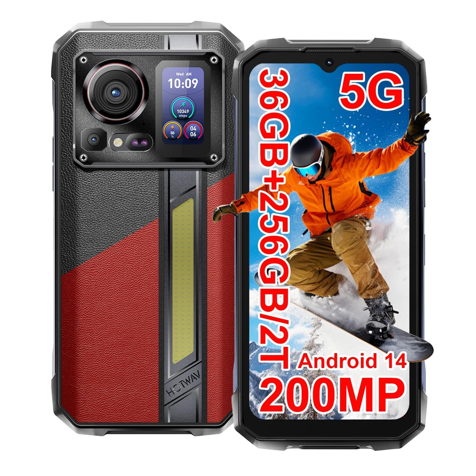 HOTWAV Hyper 7 Pro 5G Rugged Phone, 36GB + 256GB/2TB Android 14 Waterproof Phone, 6.6"FHD+ 2K Display Cell Phone, 10800mAh Battery, 200MP + 32MP Camera, Octa Core, Dual Sim, NFC, OTG, 120Hz, 33W, GPS