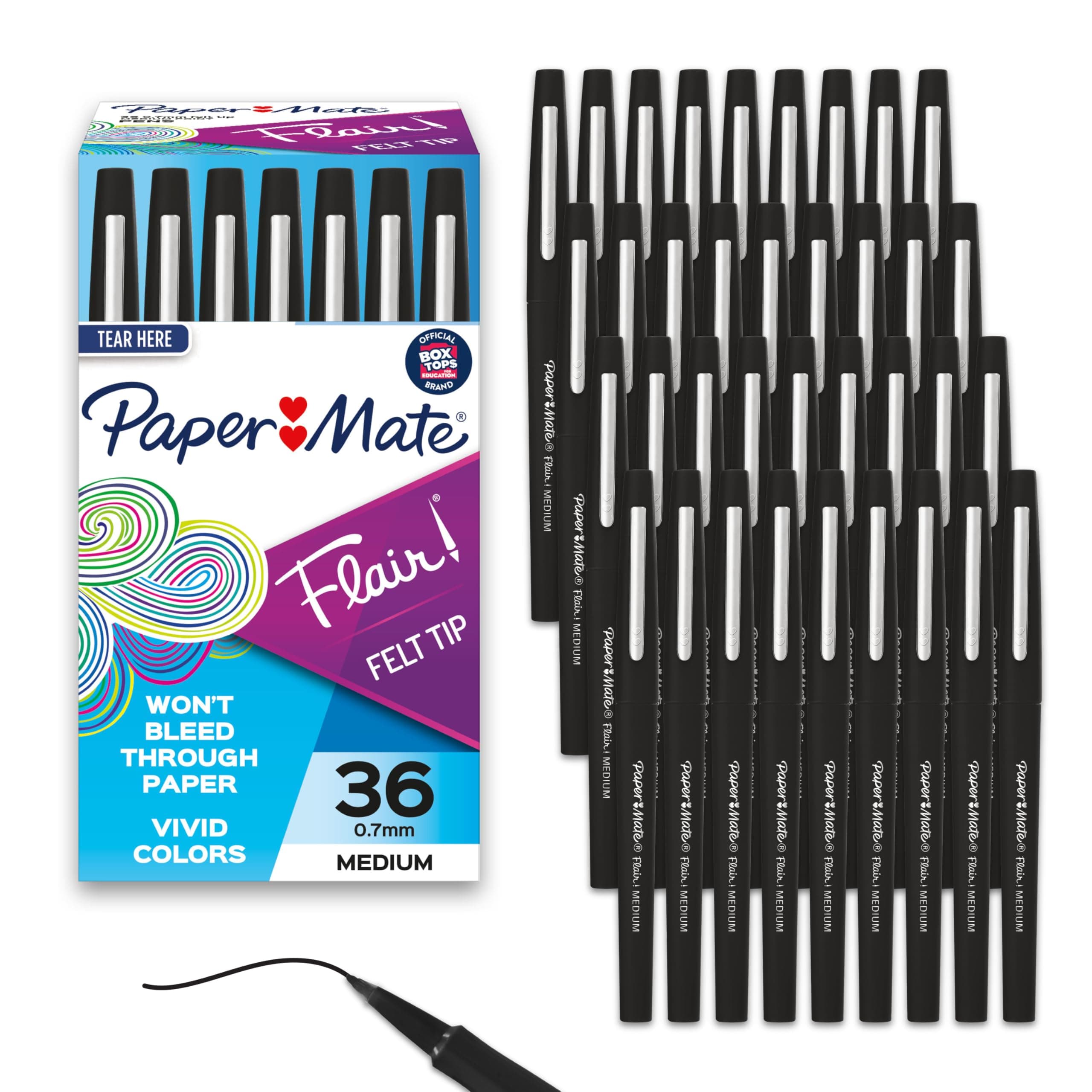 Flair Felt Tip Pens, Medium Point (0.7mm), Black, 36 Count - Office Supplies