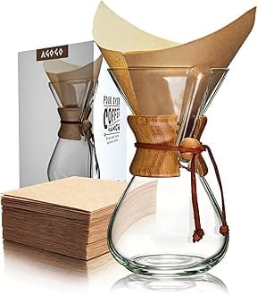 AGOGO Pour Over Coffee Maker Set Glass Coffee Maker with 50pcs Filter Paper -for Home, Office, Camping, Cafes - Easy Clean Coffee Dripper Set (Rag&Brush Included) (8 Cup/28 oz)