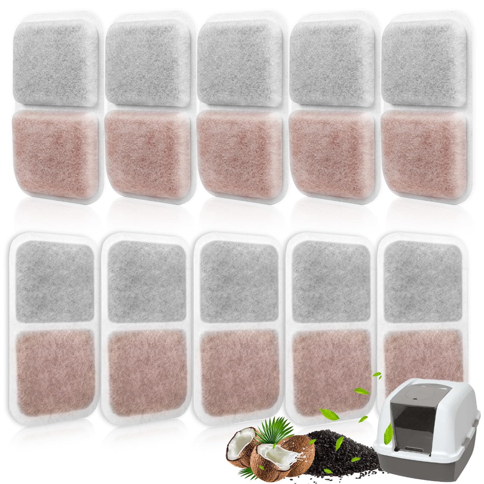 10 Pack Filter Replacement for Catit Litter Boxes Jumbo/Regular/Catit Smartsift Litter Box, Dual Action Air Purifier Pads to Absorb and Fresh Litter Box Odors