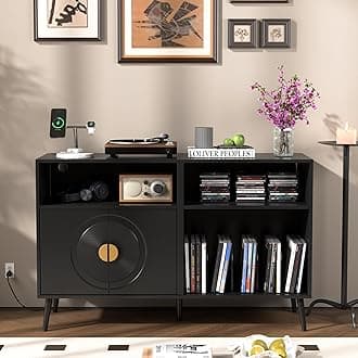 Large Record Player Stand, Mid Century Turntable Stand with Door, Record Player Table Holds Up to 350 Albums,Vinyl Display Shelf for Living Room