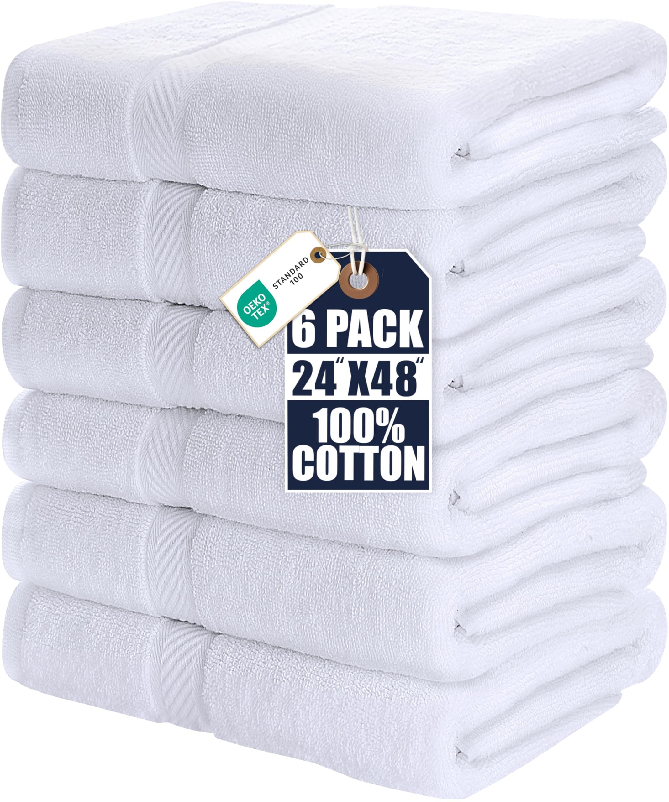 Utopia Towels 6 Pack Medium Bath Towel Set, 24 by 48 Inches, 500 GSM 100% Ring Spun Cotton, Lightweight and Highly Absorbent Quick Drying Premium Towels for Hotel, Spa and Bathroom, White