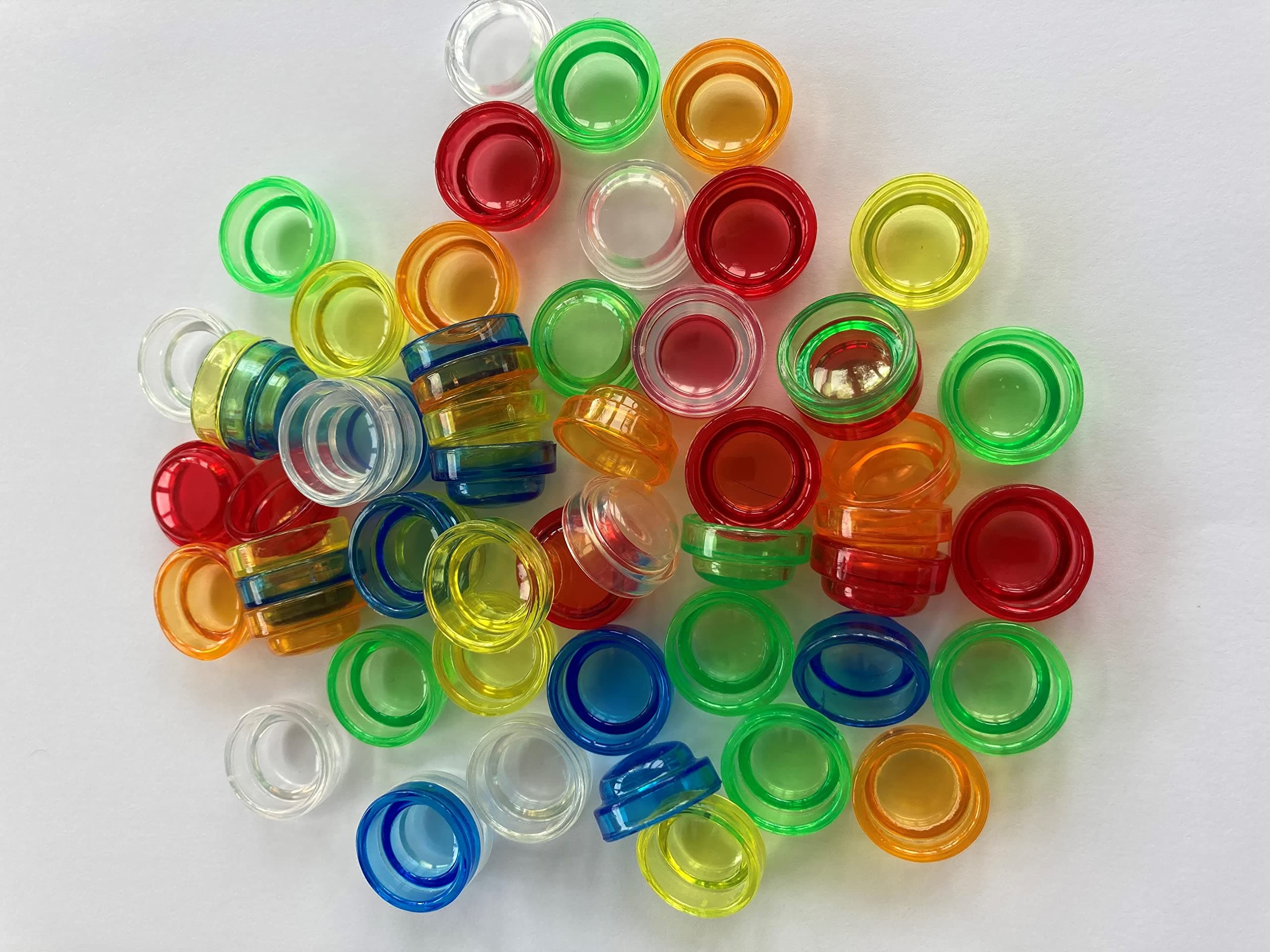 a2bsales60 x Translucent Coloured Stacking Sorting Counters - Early Learning & Motor Skills Maths Toy - SEN Montessori