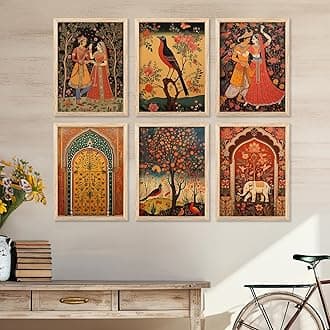 kotart Traditional Art Wall Painting Madhubani Home Decoration With Frame For Living Room Bed Room Hotel Wall Decor Digital Reprint Engineered Wood Set of 6 (S)