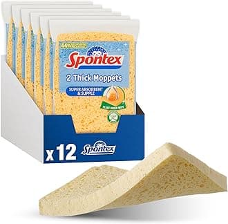 Spontex 12 Thick Sponge Moppets Value Pack 16 x 12cm Super Absorbent & Supple Plant-Based Cleaning Sponges 12 Count
