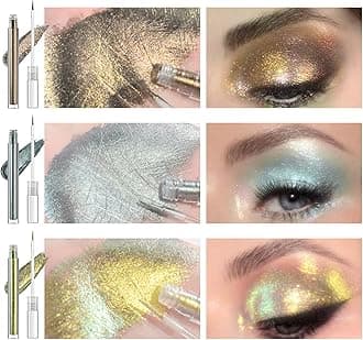 Multichrome Liquid Eyeshadow Set,3 Colors Multi-Dimensional Eye Liner Makeup,High Pigment Waterproof Metallic Eye Shadow,Ultre Fine Tip Glitter Eyeshadow (07 bronzer+08 armor+09 gold)