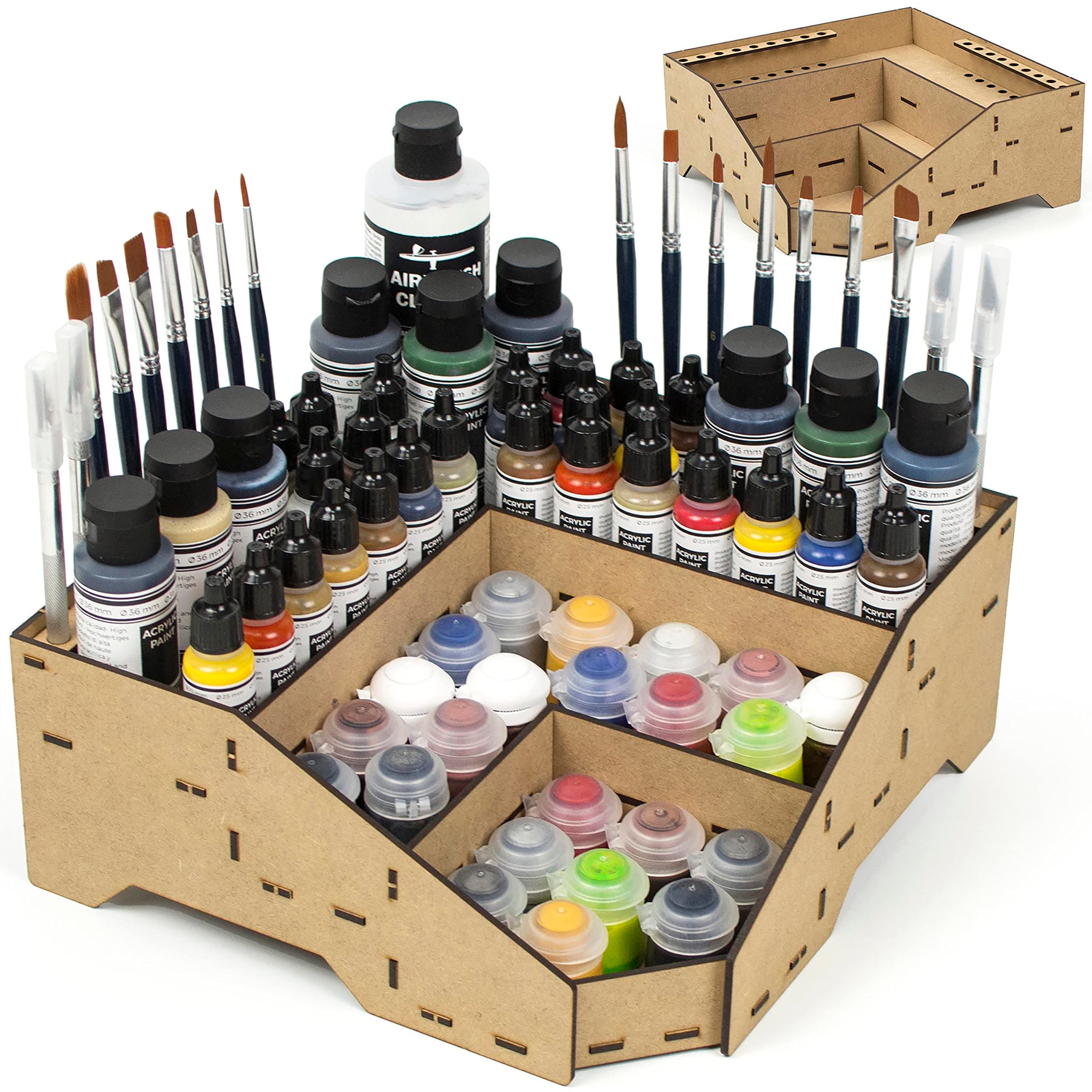 Universal Corner Paint Organizer for Miniatures Modeling Artists, Modular corner Paint Holder + Brush/Tool Compatible with Citadel, Vallejo, Army Painter, Tamiya, others (Module D)