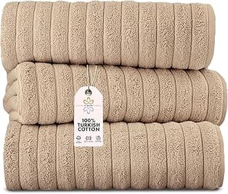 - Classic Turkish Towels CTT - Luxury 3 Piece Jumbo Bath Sheets, 100% Turkish Cotton, Absorbent & Ultra Comfy Bath Towel Sheets for Hotels & Spa | 40"x65" (Almond Beige)