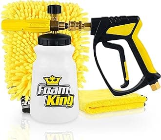 Foam Cannon Pressure Washer Gun, Stubby Foam Sprayer for Car Wash, Power Washer Swivel for Pressure Washers - Incl. Wash Mitt & Microfiber Towel, Ultimate Detailing Kit for Deep Cleaning