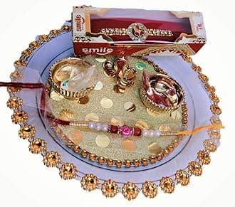 Rakshabandhan 3 Rakhi, 1 Thali with 2 Mini Bowl for Roli Chawal , greeting card