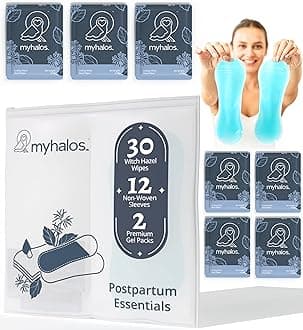 MyHalos 44 pcs- Witch Hazel Wipes & Perineal Ice Packs for Postpartum, Hemorrhoids & C Section Ice Packs for Postpartum -30 Alcohol Free Witch Hazel for Postpartum Care & Hemorrhoids Cold Postpartum
