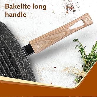 AGARO Imperial Granite Non Stick Grill pan with Glass Lid, 1.8L/ 24cm, Cast Aluminium Body, Gas & Induction Compatible, Dark Grey