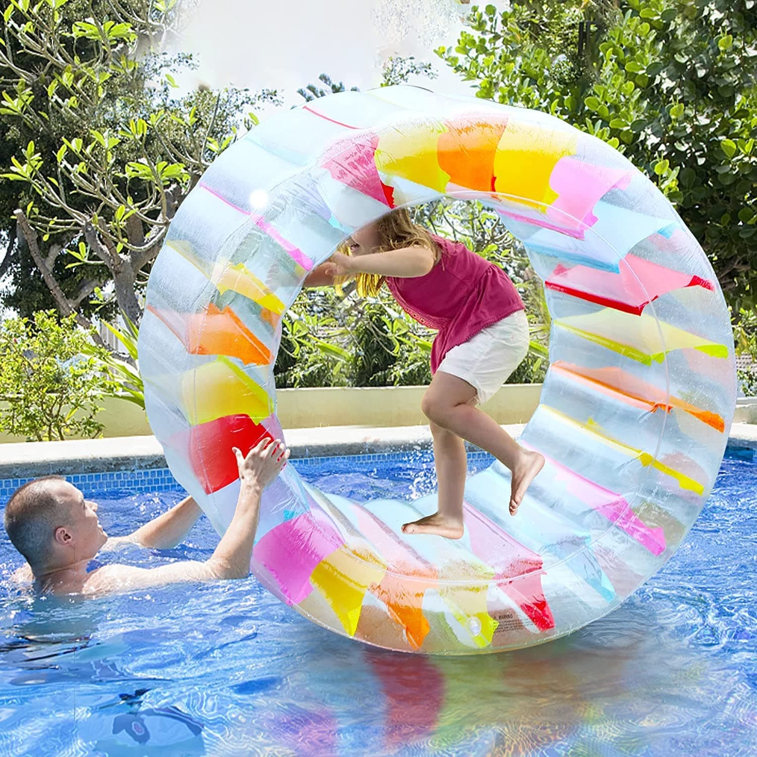 GGEROU Inflatable Water Wheel Roller Float, 47" Colorful Float for Children's Swimming Pools, Lakes, Beaches, Lawns, Summer Parties - Fun Kids School Gift