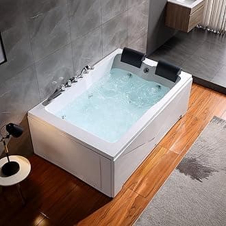 Whirlpool Bathtub 71 Inch,2 Person Whirlpool Tubs With 16 Jets,Jetted Bathtub,Acrylic SPA Bath Tub,Hydro Massage Bathtub With Right Drain,3-Side Apron,White