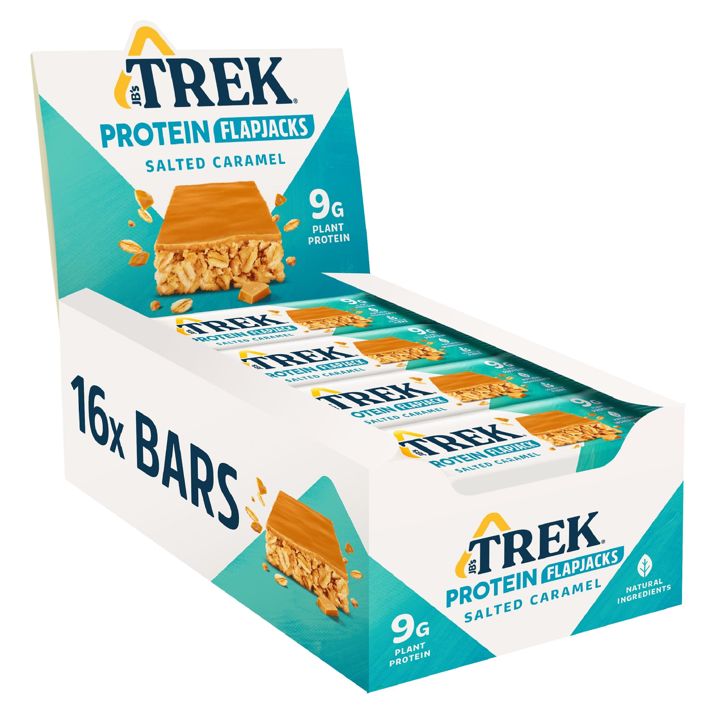 JB's TREK High Protein Flapjack Salted Caramel - Gluten Free - Plant Based - Vegan Snack - 50 g x 16 Bars