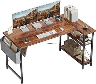 CubiCubi L Shaped Desk, 55" Computer Table with Reversible Storage Shelves Home Office Corner Study Writing Gaming, Brown