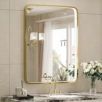 20X28 Inch Framed LED Lighted Bathroom Mirror,Wall Mounted Gold Metal Vanity Mirrors with Lights,Dimmable Illuminated Anti-Fog Mirror(Horizontal/Vertical)
