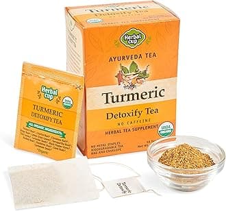 Ayurveda Turmeric Tea, Organic Detoxify, No Caffeine Herbal Teas (Turmeric Detoxify, 16 Count (Pack of 6))