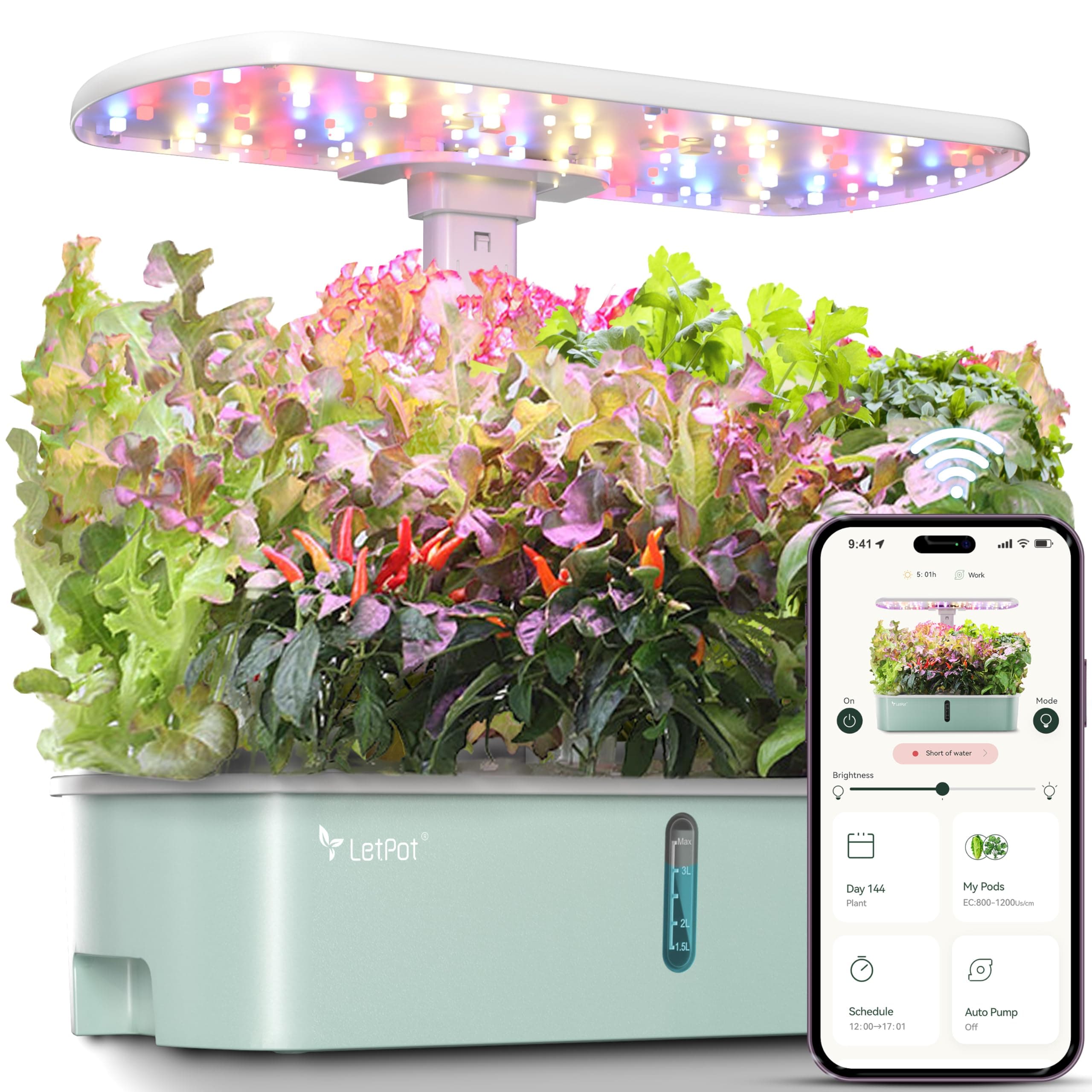 LetPot LPH-Air Hydroponics Growing System Kits, APP & WiFi Controlled Smart Indoor Garden with 24W Grow Light Full Spectrum, 10 Pods Planter Indoor Gardening for Gifts, Kitchen, Vegetable (Green)