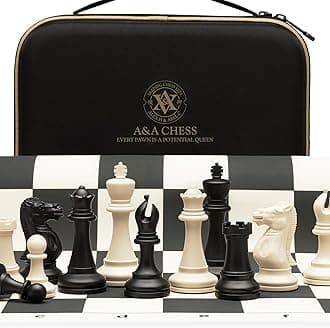 A&A Tournament Chess Set / 20'' x 20'' Foldable Silicone Chess Board / 3.75'' King Height Plastic Quadruple Weighted Classic Staunton Pieces/Storage Bag