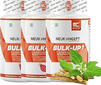- MuscleClub Neukoncept Bulk-Up (180 Tabs) Ayurvedic Weight Gain Supplement I Ayurvedic Weight Gainer capsule I Helps Improving Digestion and Muscle Mass for Men & Women (90 Days)