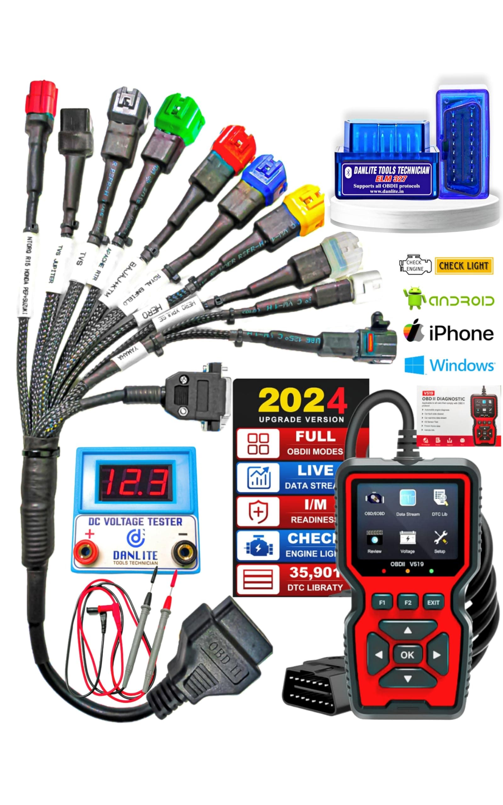 DANLITE TOOLS TECHNICIAN Bs6 Bike Cable All OBD Universal Cable with Fast Connectivity Work with All bs6 Bikes Multicolors Cable (Multicolor4)