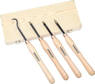 13.5" 4 PCS Carbide Wood Lathe Turning Tool Set, Pen Turning tool, Including Swan Neck Hollower, Rougher, Finisher, Detailer, Titanium Coated Carbide Blades 2X Service Life, Beech Wood Handle