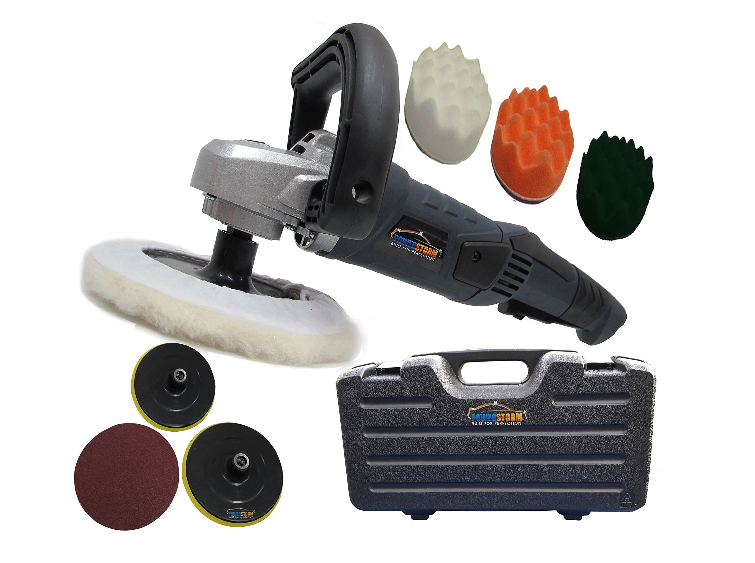 PowerStorm® Car Polisher Sander Buffer with Carry Case Plus 3 Waffle Buffing & Polishing Pads