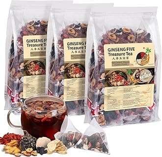 Ginseng Five Treasures Kidney Tea, Traditional Chinese Herbal TeaBags, Natural Kidney Cleanse Detox Tea for Women & Men, 7 Precious Ingredients Formula (3 Pack/75 Bags)
