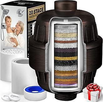20 Stage Shower Head Filter with Vitamin C E A - High Output Filters to Reduce Chlorine - 2 Cartridges Included - Consistent Flow Showerhead Filter