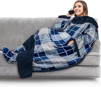 PAVILIA Fleece Blanket with Sleeves, Foot Pockets for Women Men Adults, Plush Wearable Blanket Throw, Warm Blanket Cozy Gift