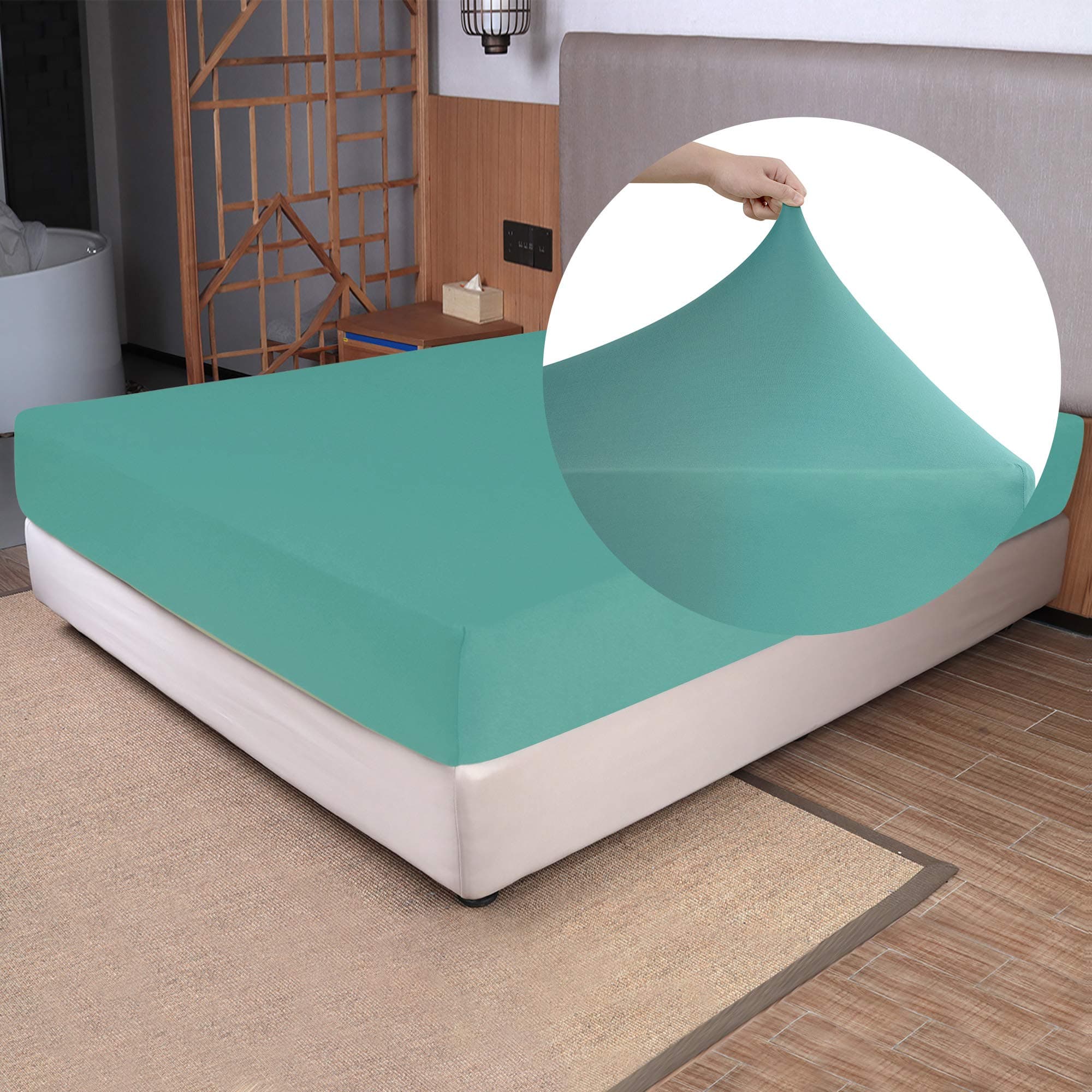 Soft Stretch Twin Size Fitted Sheet Only - 4-Way Stretchy Jersey Knit, T-Shirt Feeling & Ultra Soft, Wrinkle Free, Non-Slip & Snug Fit for Mattress (Deep: 5"-16") - Aqua, Twin