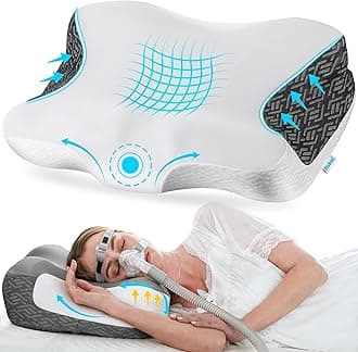Elviros Cervical Neck Pillow for Neck Pain Relief, CPAP Pillow for Side, Back & Stomach Sleepers, Ergonomic Orthopedic Pillow for CPAP Users to Reduce Air Leaks and Mask Pressure, White