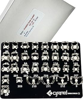 New Premium Dental Rubber Dam Clamps Set |Rubber Dam Kit Starter with Frame |Rubber Dam Punch Plier |Rubber Dam Clamps Forceps | Rubber Dam Clamps Dental Instruments (31 Piece Set)