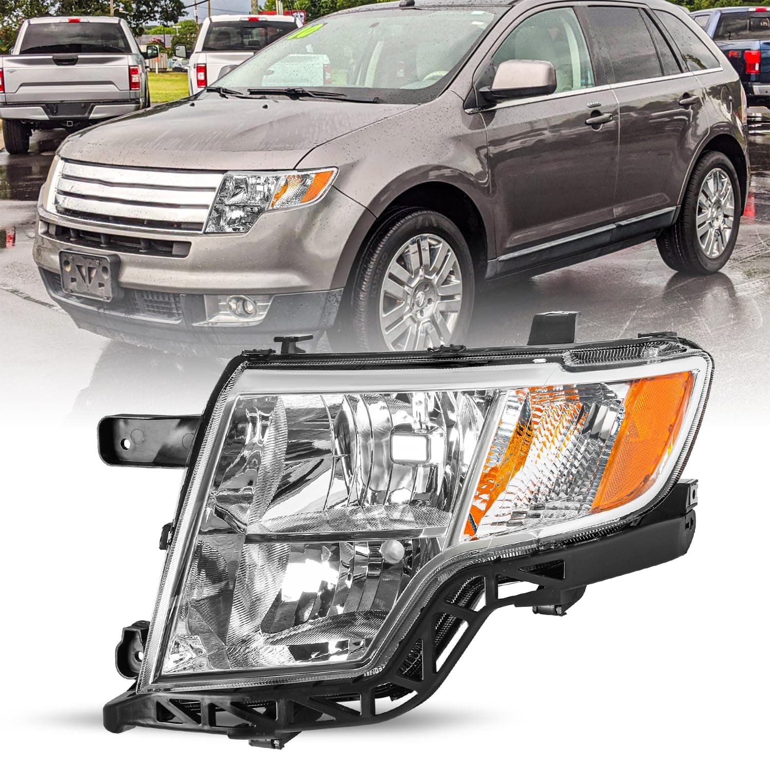 JSBOYAT Headlights Assembly for 2007-2010 Ford Edge [Halogen Type] OEM Headlamp Replacement FO2502228 (Left Driver Side)