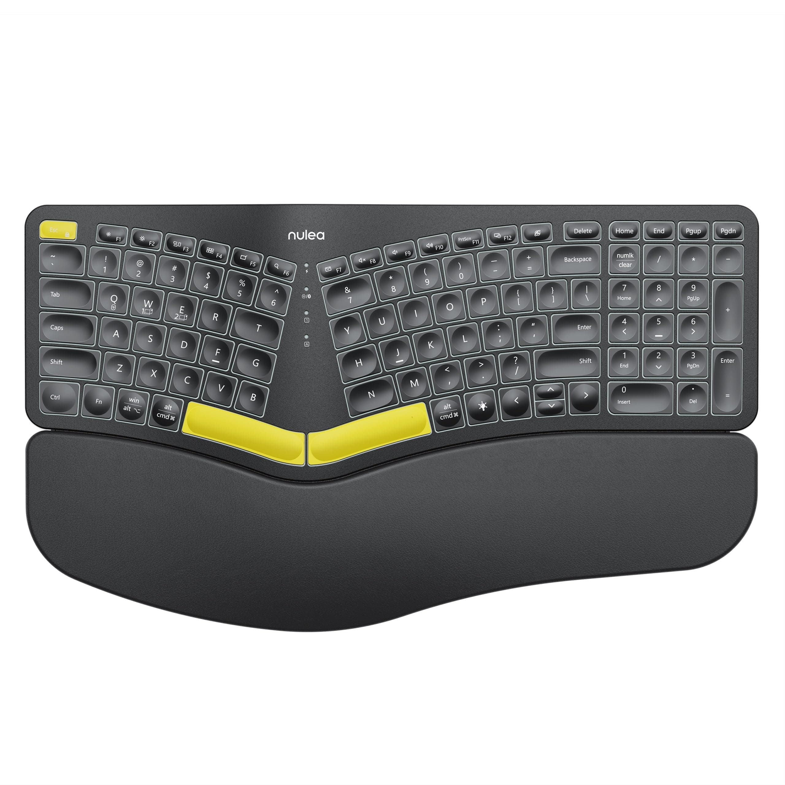 Nulea Wireless Ergonomic Keyboard, Split Keyboard with Wrist Rest, USB-C Charging, 7-Color Backlight, Natural Typing, Bluetooth and USB Connectivity, Compatible with Windows/Mac