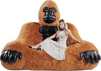 Gorilla Inflatable Luxury Sofa 6.56ft Height King Kong Inflatable Sofa Furry Plush Orangutan for Lounging, Gaming, or Movie Nights (Brown)