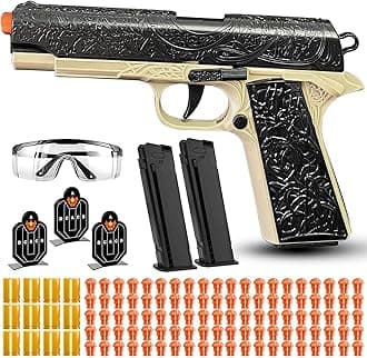Automatic Shell Ejecting Toy Guns with 120 Soft Bullets, Cool Toy Pistol with Ejecting Shells, Retro Pattern Design Shooting Model Toys Gifts for Boys, Kids and Girls