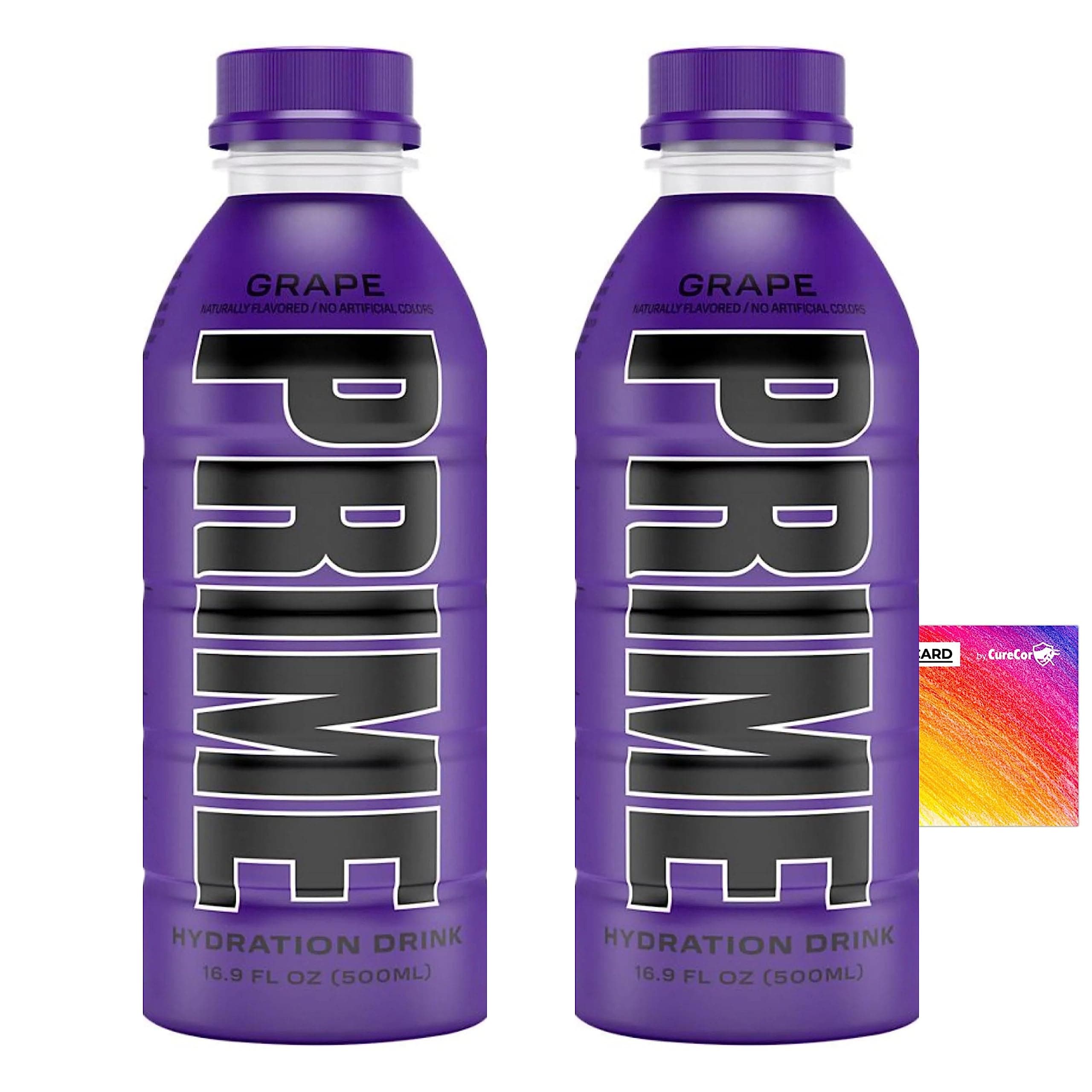 Hydration Drink Bundle - Includes Two (2) Bottles of 16.9Fl oz Prime-Hydration Sports Drink and Electrolyte Beverage, and CureCor Collective Sticker! (Grape)