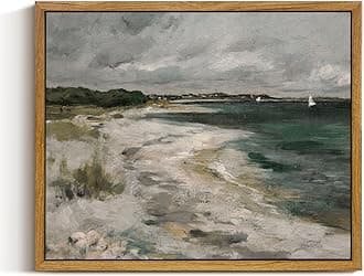 InSimSeaFramed Canvas Wall Art Vintage Decor, Rustic Coastal Wall Art for Living Room Decorations, Storm Clouds Seaside Oil Painting Pictures for Bathroom Bedroom Dining Room Decor, 9"x11"