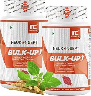 - MuscleClub Neukoncept Bulk-Up (120 Tabs) - Helps in Weight Gain | Ayurvedic Muscle Gainer for Digestion & Muscle Mass | Blend of herbs with Ashwagandha, Satavari & Digestive Enzyme