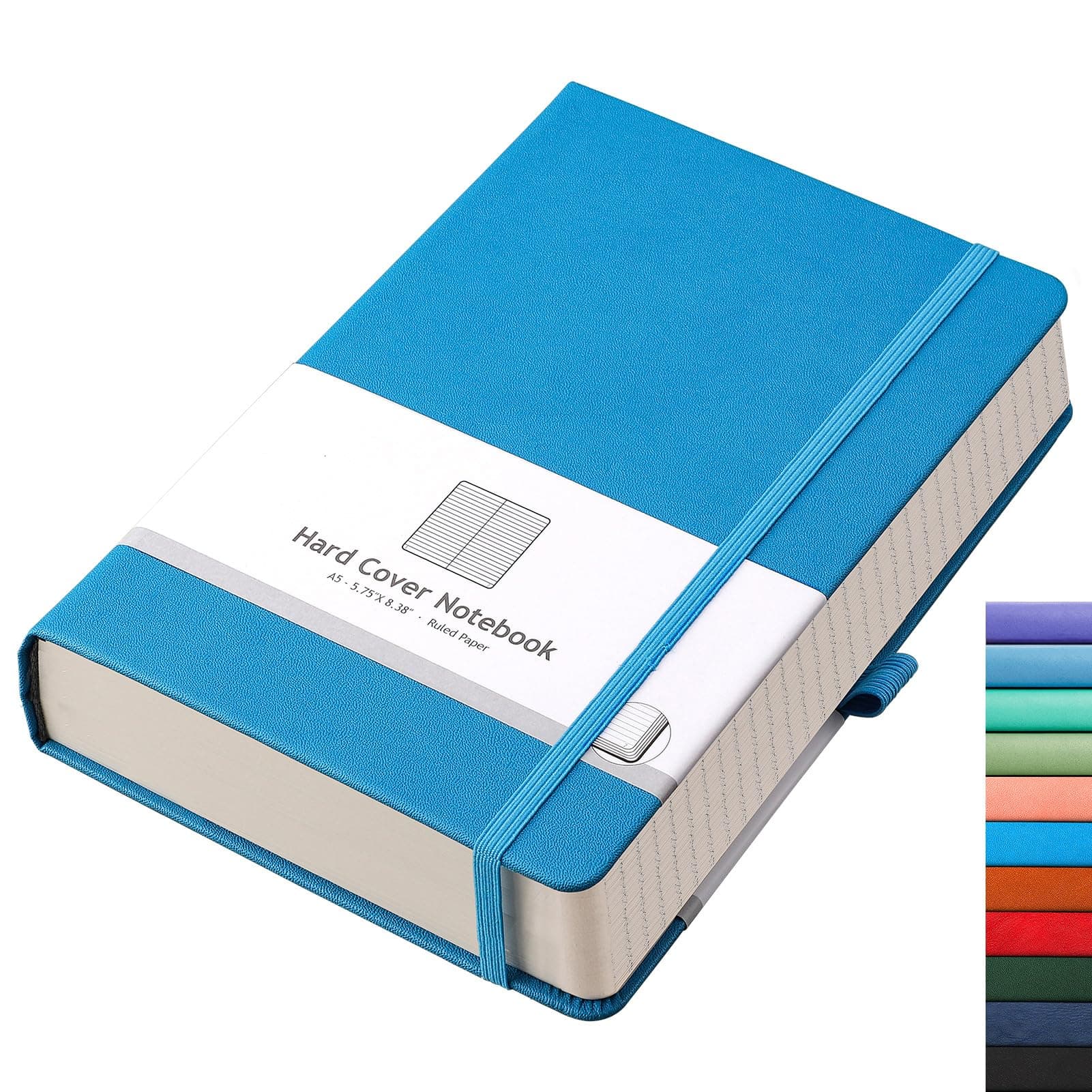 AHGXG Thick Journal Lined Notebook - 320 Numbered Pages A5 Notebook College Ruled Journal for Writing, 100gsm Lined Paper, Leather Hardcover, for Women Men Work Office School, 5.75'' X 8.38''-Blue