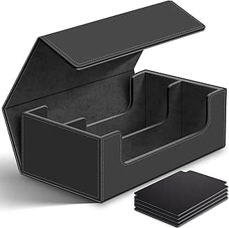 Homthy 1200+ Card Deck Case for Trading Cards, Leather Magnetic Closure Commander Card Storage Box Magic Card Protectors Fit for Sports Cards, Game Card Standard Cards (Black)